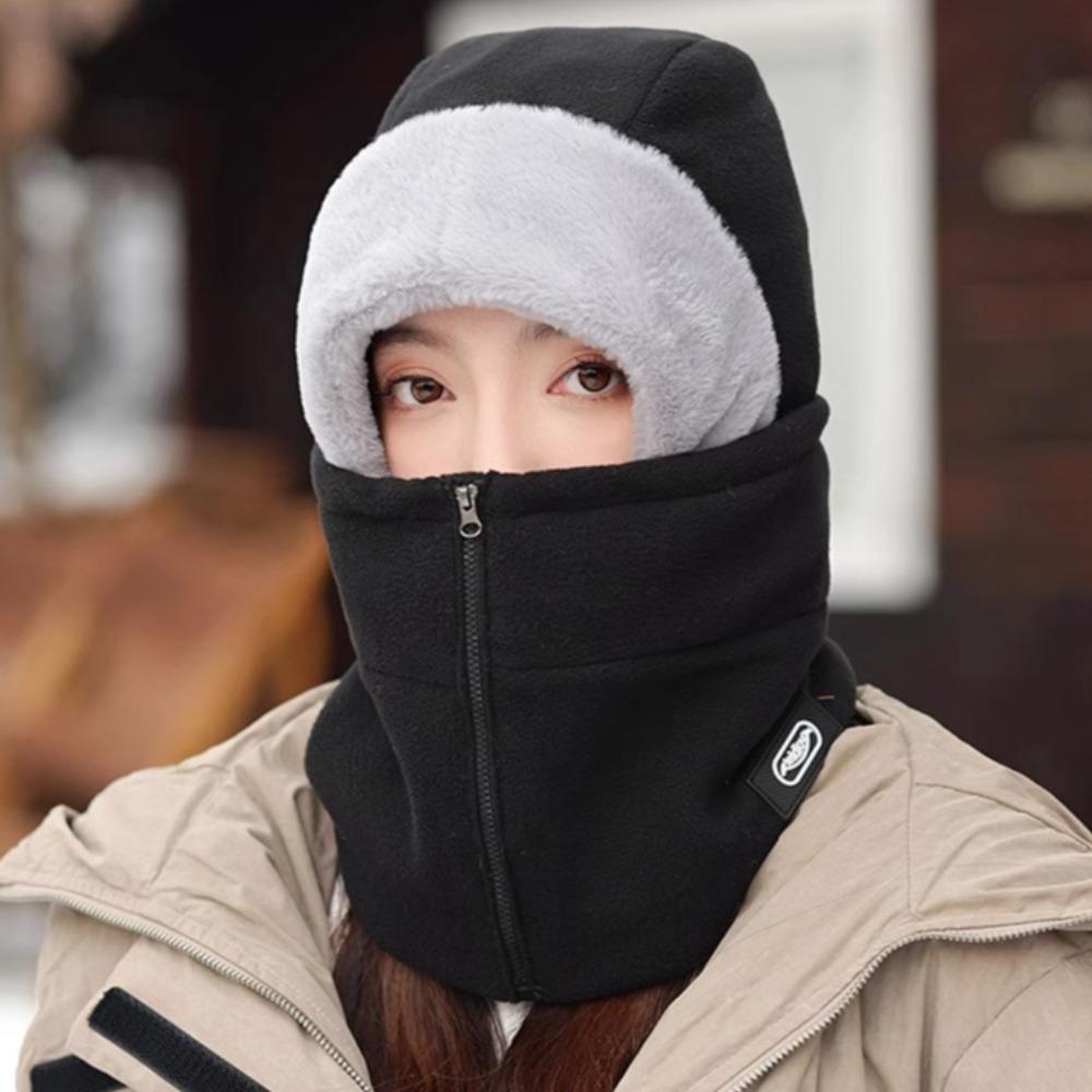 Winter Warm Thickened Velvet Neck - Windproof Mask with Zipper, Motorcycle Riding Headgea Warm Knitted Cap Cold Weather