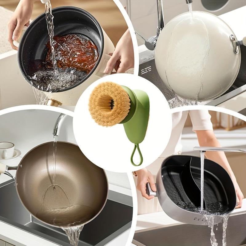 1 Stück Ergonomische Spülbürste mit nachfüllbarem Seifenspender, Naturborsten aus Sisalfasern, Ideal für Antihaftpfannen, Gusseisenpfannen