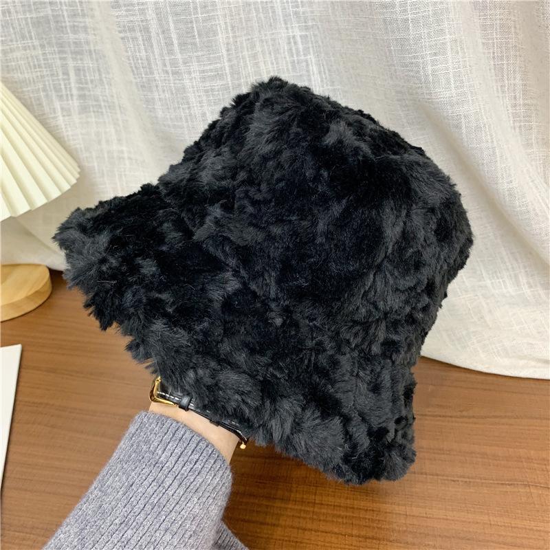 Japanese Plush Fisherman Hat for Women In Autumn and Winter Warm Large Brim Versatile Sweet Temperament Lady Color Fashionable Washbasin Hat
