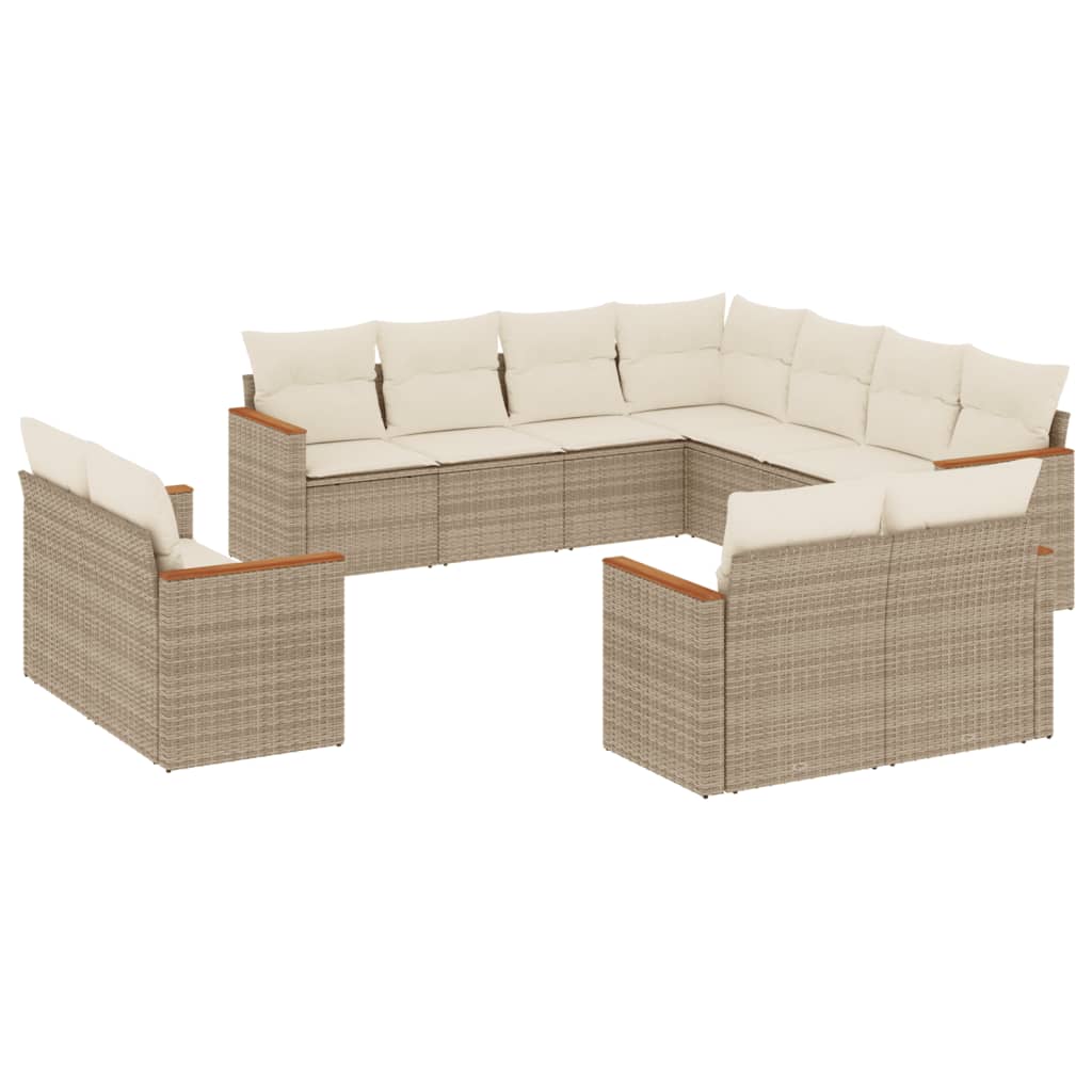 Vidaxl 11-Cz. Garden Furniture Set With Cushions, Beige, Poly Rattan