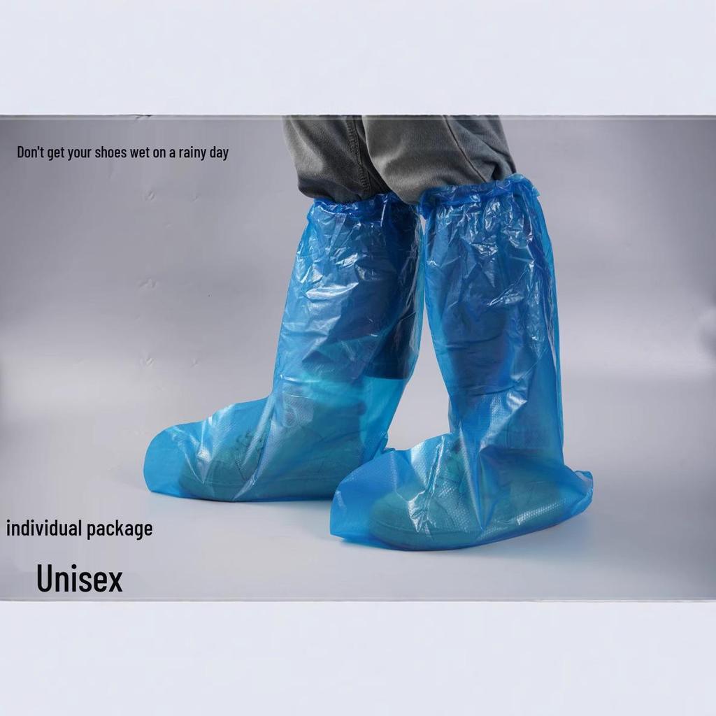 Blue Disposable PE Rain Boot Covers - Thick, Mid-High, Wear-Resistant, Waterproof Shoe Covers