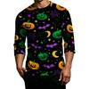 Men's Casual Halloween Printed Crew Neck T Shirt Three Quarter Sleeve Top Suitable for Seasonal Wear and Everyday Use