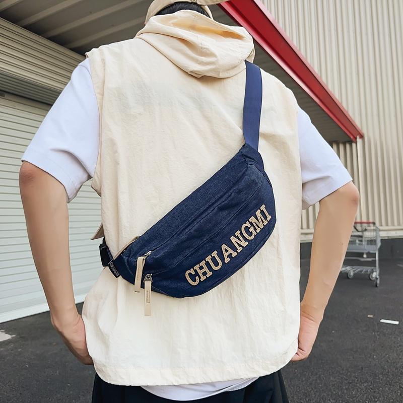 Women's Denim Chest Bag Letter Crossbody Bag Waist Bag Men's Large Capacity Sports Bag
