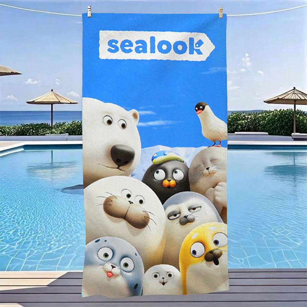 Cute Anime S-Sealook Beach Towel Microfiber Fabric Soft And Water Absorbent Quick Dry Perfect For Bathroom And Beach Accessories