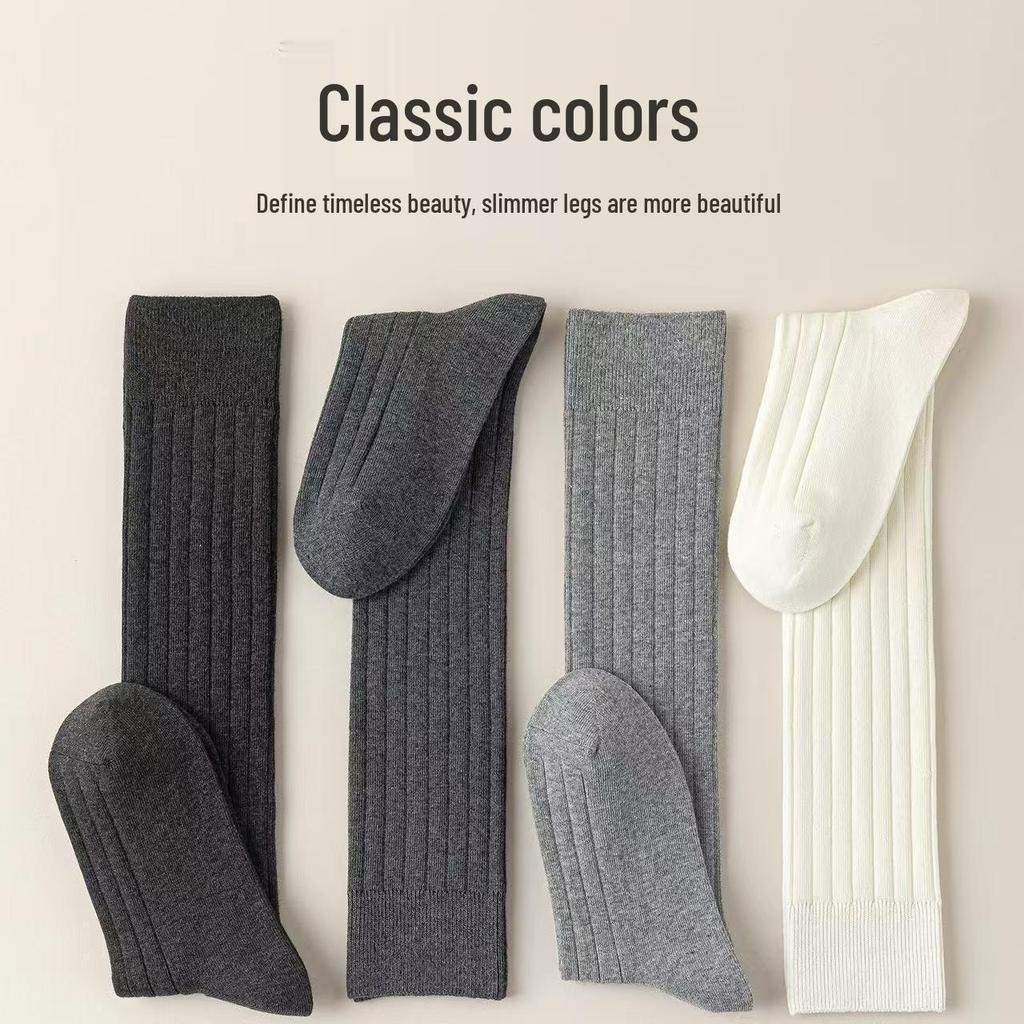 Women's Over-the-Knee Grey Ballet Style Stripe Socks