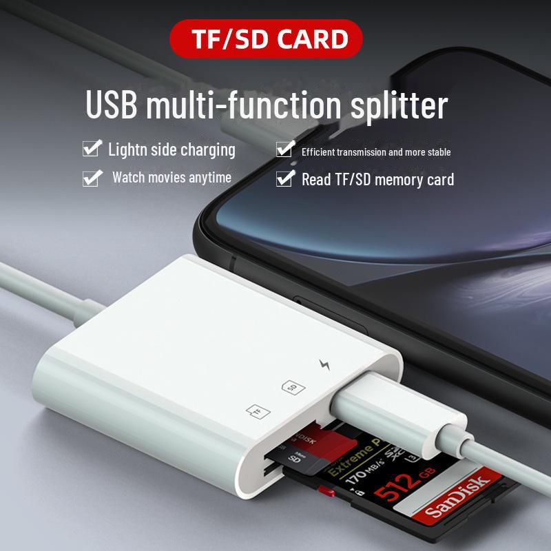 5-in-1 Type-C Card Reader: SD, USB, Apple, Android, OTG Compatible