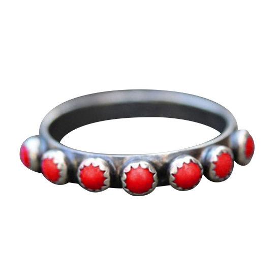 Retro Ethnic Style Turquoise Small Round Beads Ring Women Jewelry Accessories