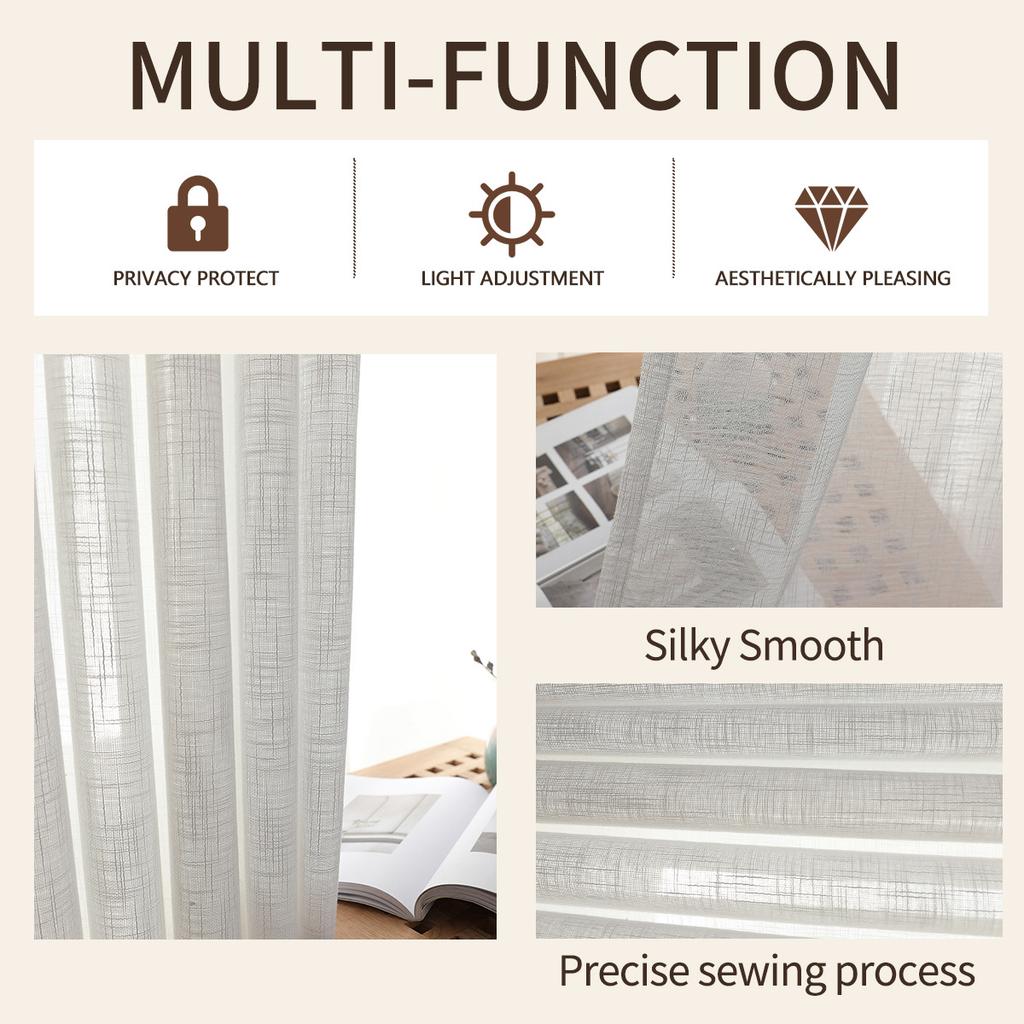 Solid Color Big Belly Hemp Blackout Window Screen Through Rod Pressing Line Living Room Finished Curtain