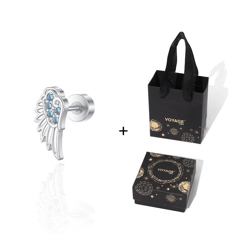 Crushed Ice Blue Winged Titanium Zirconia Stud Earrings - Unisex Cartilage Jewelry