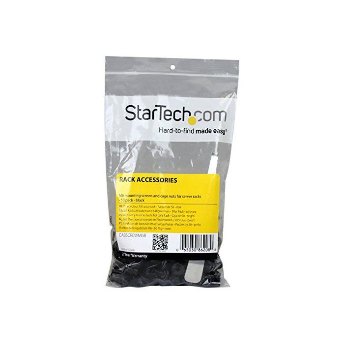 STARTECH Écrou cage M6 - Vis M6 - Pack de 50 - Écrous cage et vis M6x12 de montage pour rack et armoire serveur - Noir