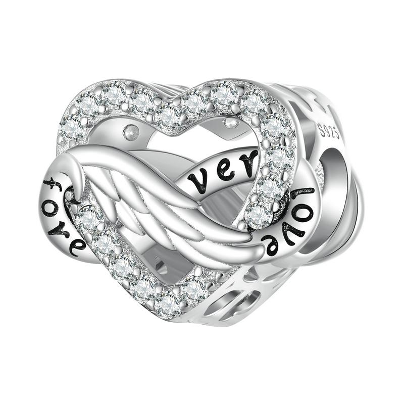 WOSTU 925 Silver Crown Charm Infinite Love Angel Zircon Beads Fit Original Bracelet Bangle Jewelry Gift for Women