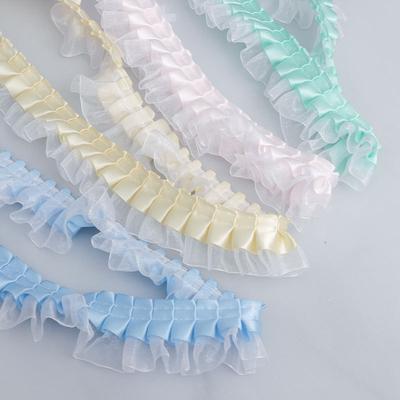 Elegant 4cm Double Pleated Polyester Sheer Chiffon Lace Clothing Accessories Skirt Hem Cuffs Handmade Diy Skirt Support Lace Crafts Making Ribbons