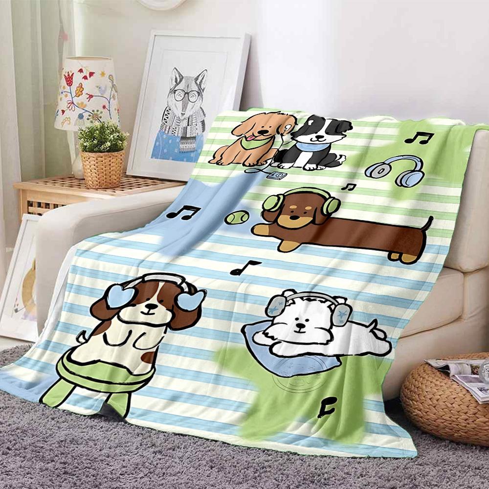 1pc Puppy Music Lightweight Flannel Blanket, Comfortable and Warm Blanket, for Office and Camping Sofa Bed, Livingroom030