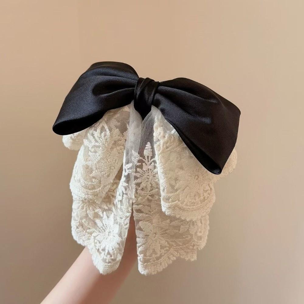 Bowknot French Lace Hair Clip Embroidered Mesh Satin Hair Accessories  Women s Daily Style A