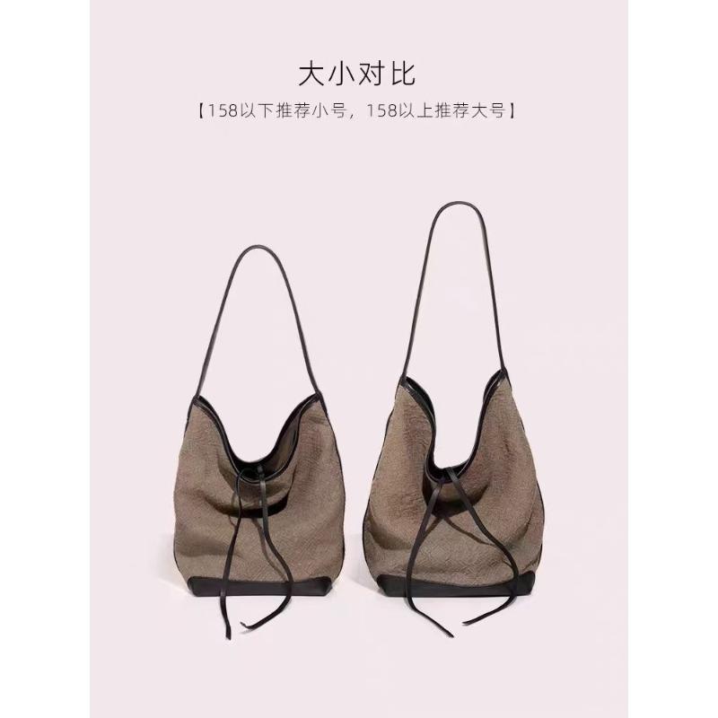 Lazy wind bag women s new ramie with first layer cowhide single shoulder underarm tote bag large capacity bucket bag