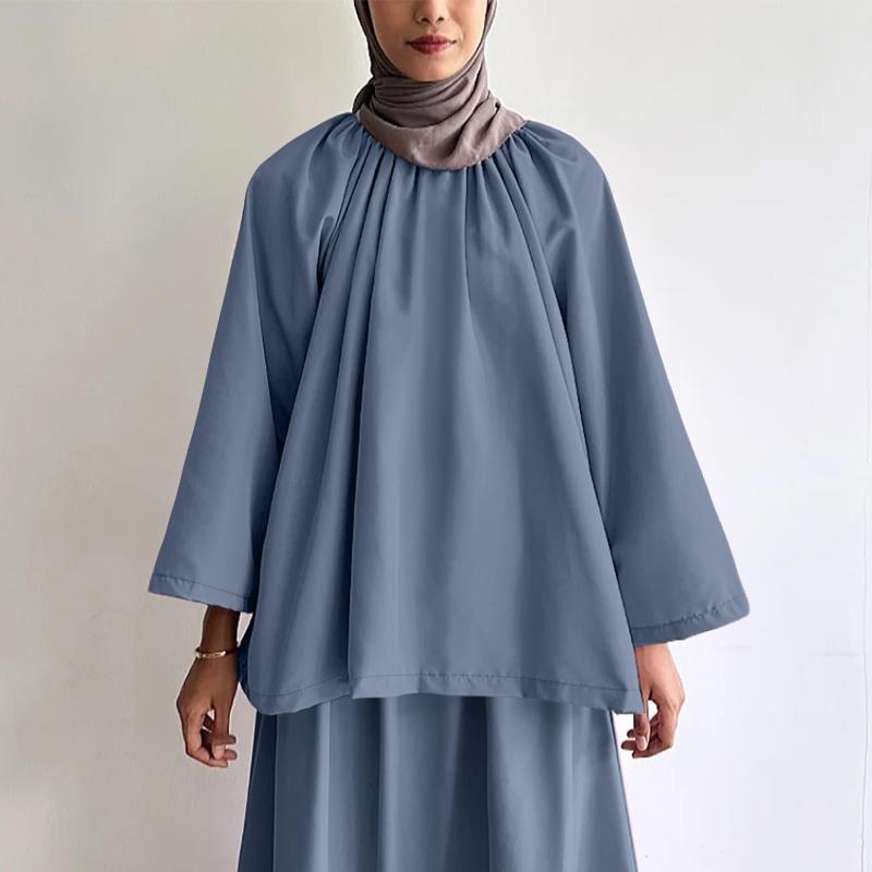 

ZANZEA Женская повседневная однотонная свободная блузка с круглым вырезом и рукавом 3/4 S синий