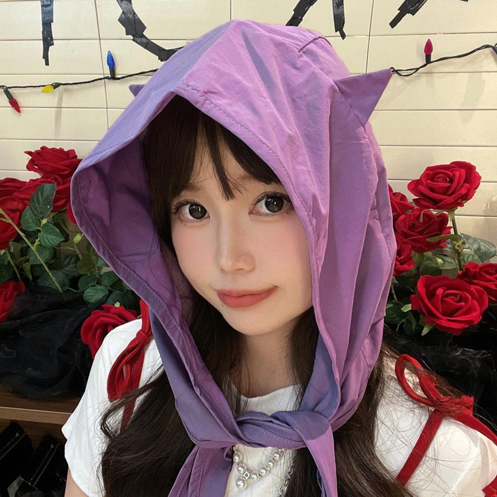 Cute Little Devil Ears Straps Headscarf Hats For Women Spring Casual Versatile Thin Cap and Qui L7Y0