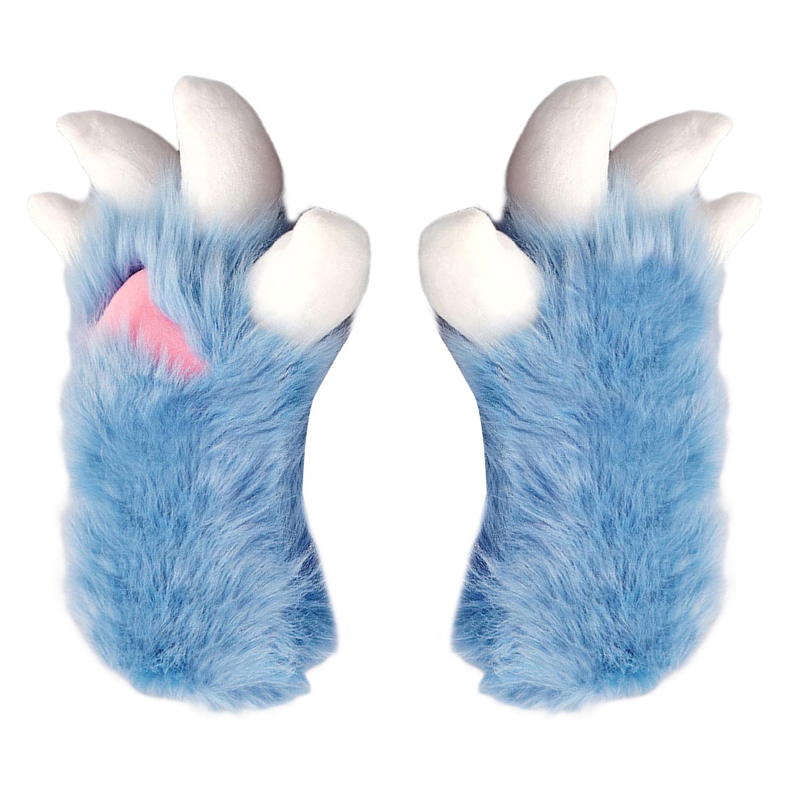 Faux Furs Cats Claw Gloves Therians Paws Plush Fursuit Paws Halloween Cosplay Costume Animal Foxes Paws Mitten Women Men 2