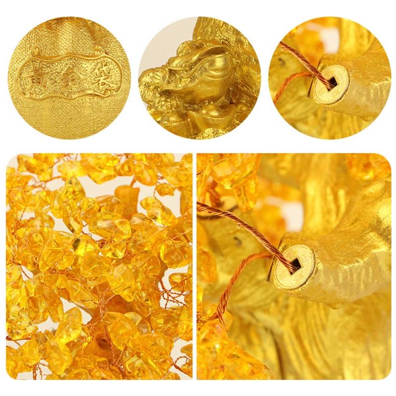 Exquisite Lucky-Tree Chinese Feng Shui Money Tree Desktop Ornament Yellow Crystal Fortune Tree Decoration for Room Shop