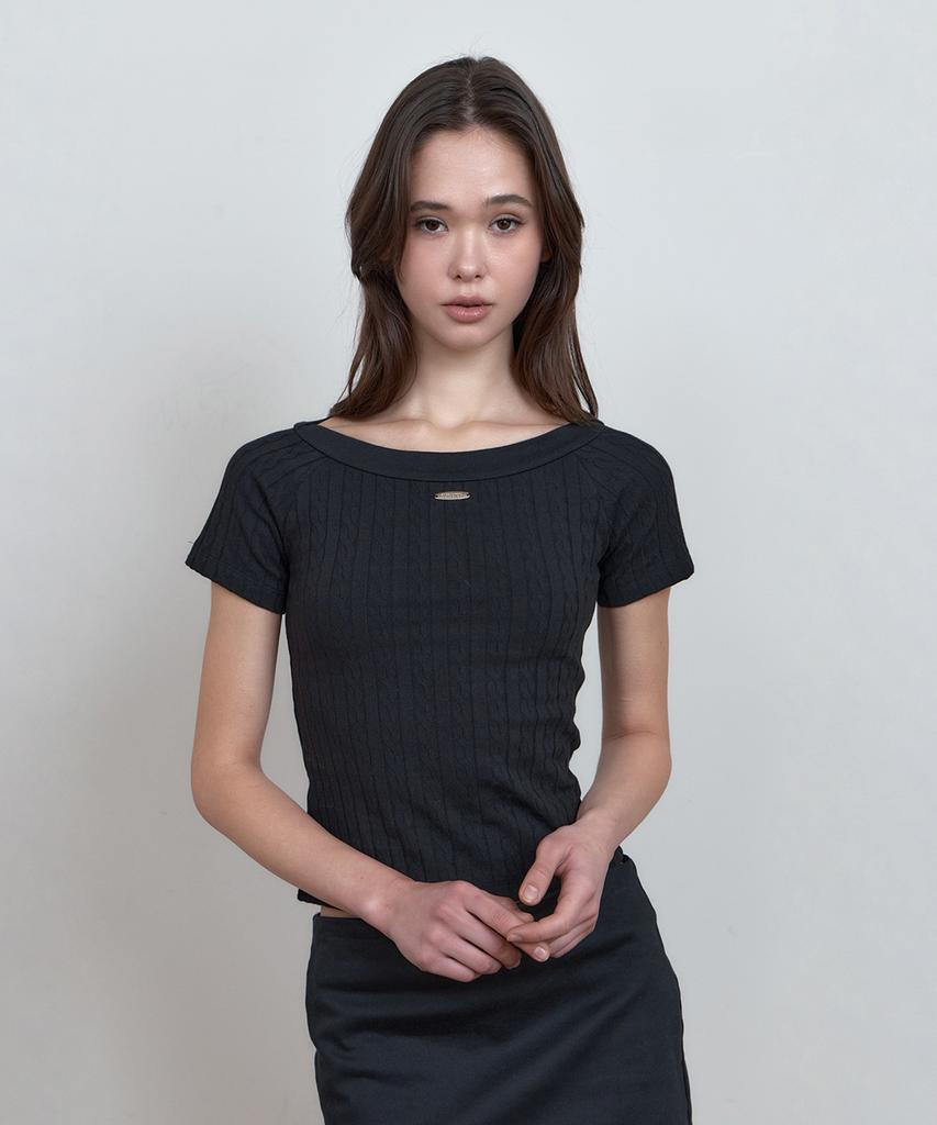 Kyuliti C Cable Boat-Neck T-Shirt_Black