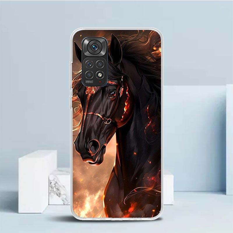 Animal Black Horse Phone Case For Xiaomi Redmi Note 15 14 14S 13 12S 12 Pro Plus 11S 11 11T 11E 10S 10 + Soft TPU Back Cover Red
