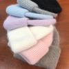 Winter Hats Woman Soft Knit Beanie Warm Rabbit Fur Hat Solid Color Slouchy Cap Casual Outdoor Fashion Solid Adult Cover Head