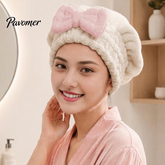 Lightweight Hair Turban for Bath Towel Wrap with Bow, Women Microfiber Turban, Extra Large Anti-Frizz Absorbent Long Thick Curly Super Drying Cap