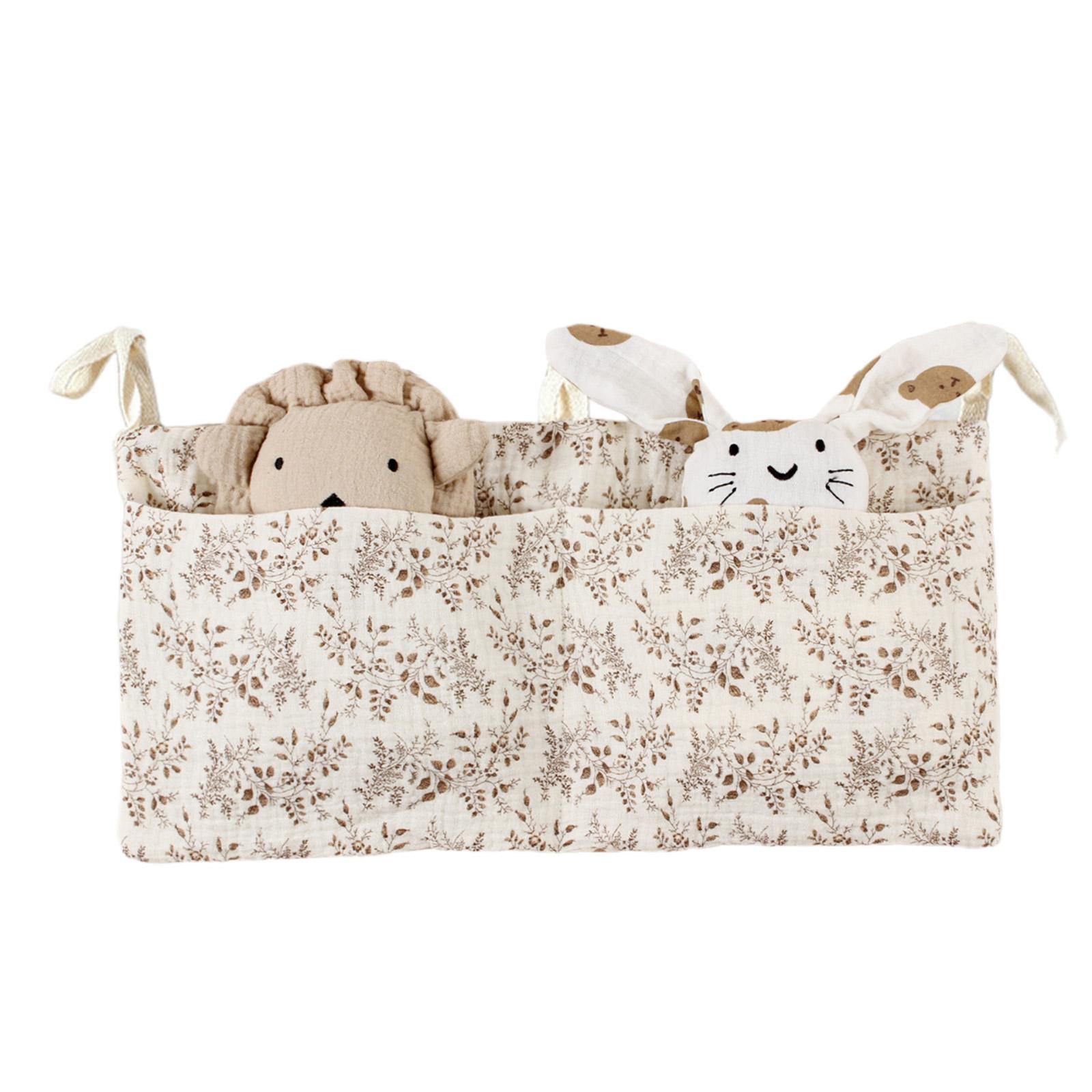 

Сумка для хранения на прикроватной тумбочке для младенцев с 2 карманами, хлопковый органайзер для слюнявчиков и игрушек, сумка для хранения подгузников и детских кроваток 1