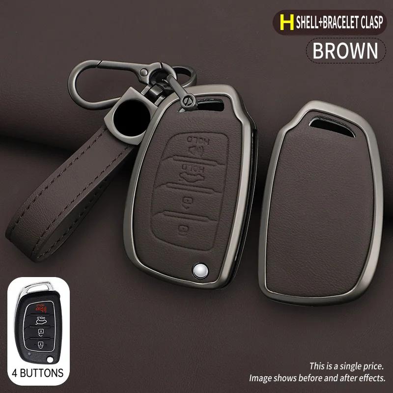 Zinc Alloy+Pu Leather Car Key Case For Hyundai Sonata Santa Fe Tucson Elantra Ix35 Ix45 Flip Remote Key Full Cover Holder Shell