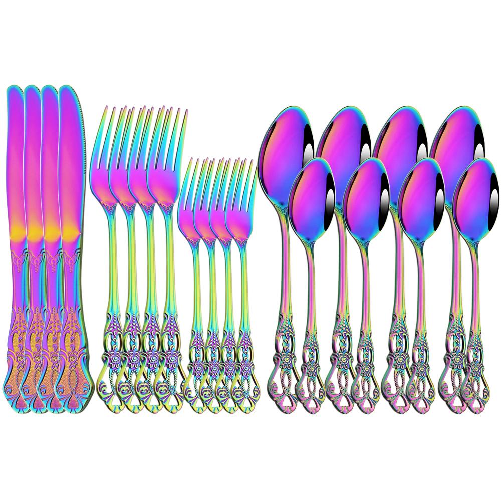 20Pcs Blau Geschirr Set Edelstahl Geschirr Messer Gabel Löffel Besteck Set Abendessen Küche Eaiting Besteck Set Dessert