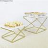 European Style White Ceramics Cake Pan Banquet Golden Metal Display Stand Rectangular Dessert Sushi Plate Decoration Cake Stand