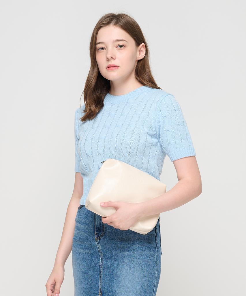 ROIDESROIS Cable Knit Short Sleeve Crop (Sky Blue)