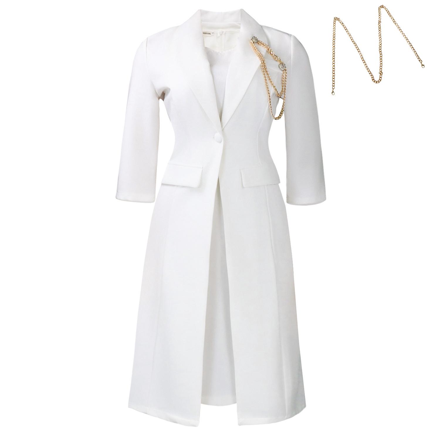 D610 Winter Fashion Strappy Dress & Large Lapel Suit Collar Jacket Two-Piece Set Medium