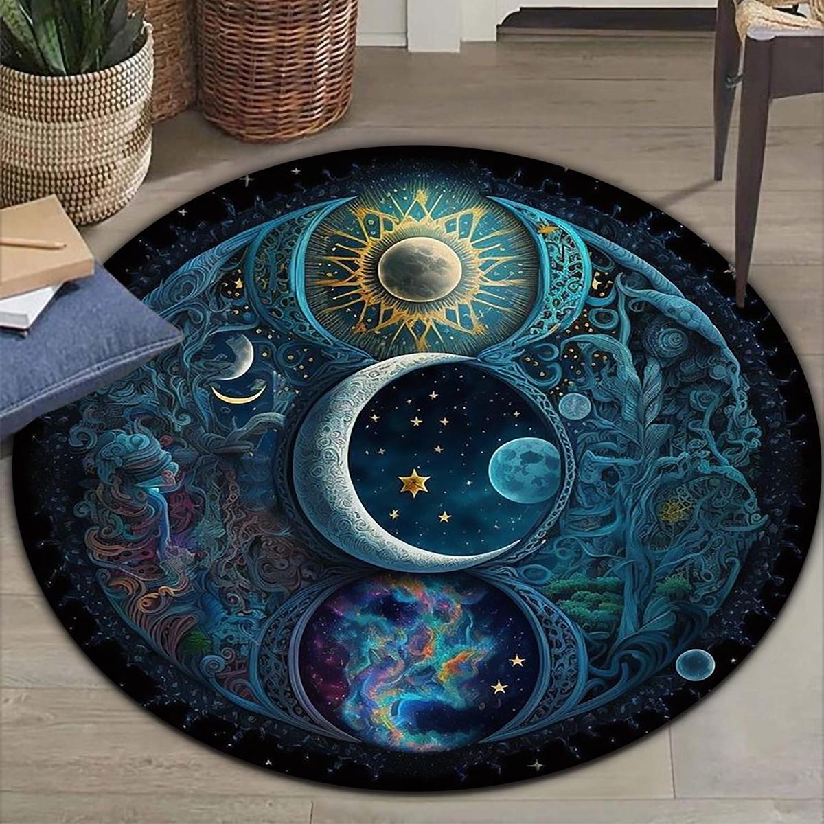 

Sun and Moon Celestial Area Rug - Decorative Sun Moon Floor Mat for Home and Hotel, Non-Slip Living Room Carpet Welcome Mat Diameter 60cm
