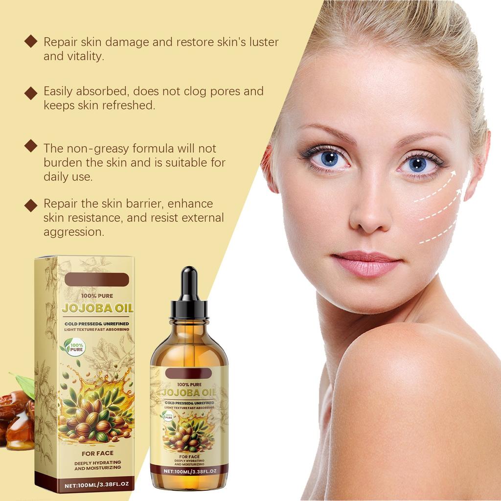 Jojobaöl für Haut, Haare, Nägel, Körpernagelhaut – unraffiniert und ohne Hexan, natürlicher Feuchtigkeitsspender, Jojoba-Trägeröl, Gesichtsöl, Gua Sha-Massage, 100 ml