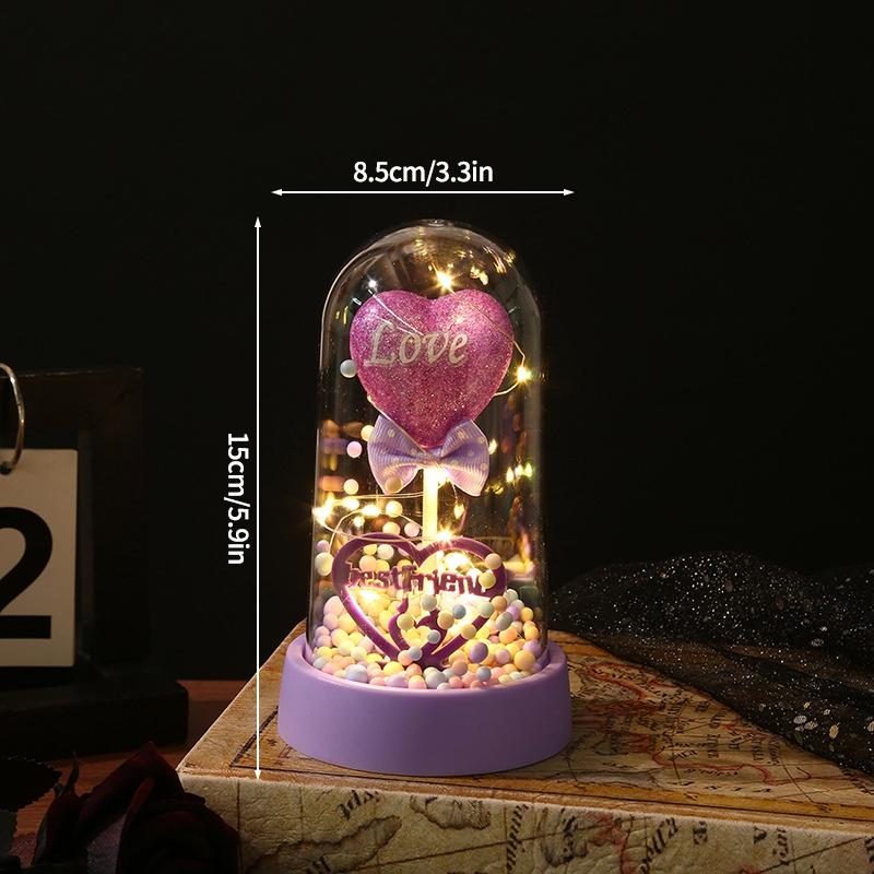 Artificial Rose Flowers In A Flask With Led Light Glowing Galaxy Eternal Rose In Glass Cover Valentine'S Day Gifts