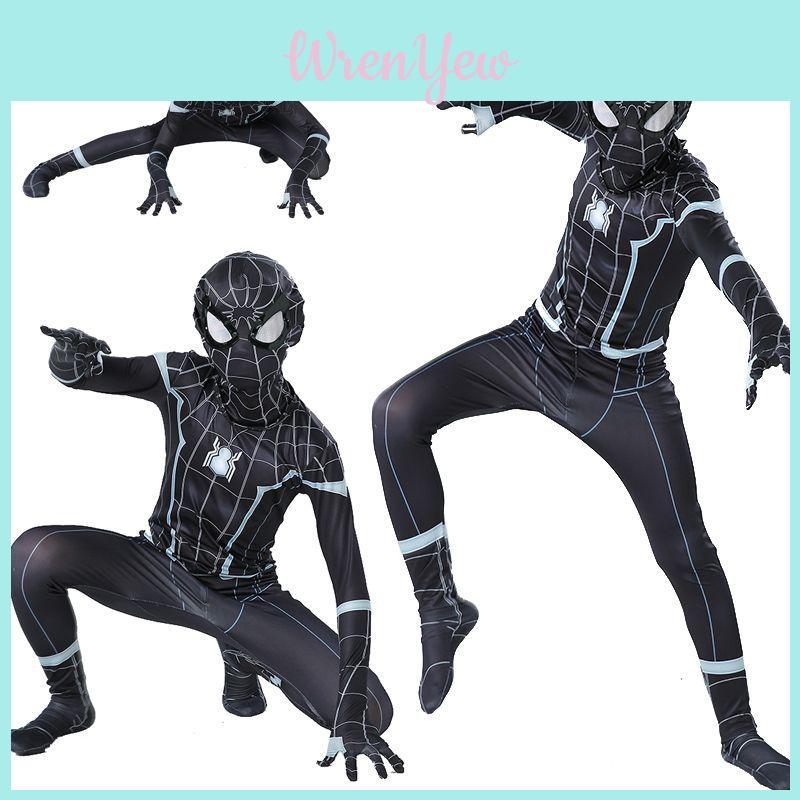 Stunning Black Spider-man Homecoming Cosplay Costume With Breathable Material For Kids And Adults