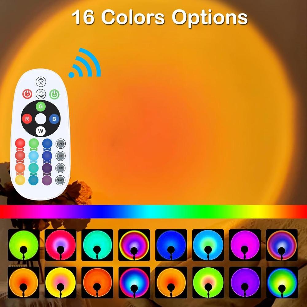 Sunset lamp projector, rainbow projection LED strip with remote control, 16-color color-changing LED night light (1 piece)