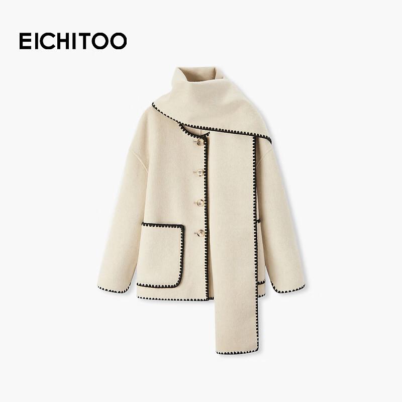 EICHITOO Women's Chic Wool-Blend Short Coat with Scarf