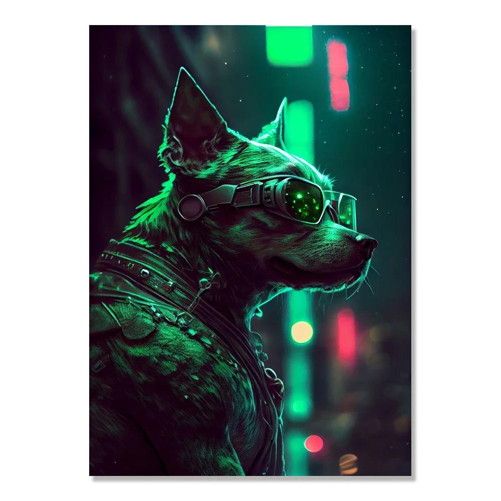 Cyberpunk Style Future Fantasy Lion Monkey Agent Animal Poster Wall Art Canvas Painting for Living Room Home Decoration