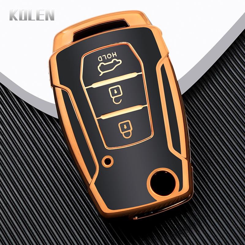 TPU Car Flip Key Case Cover Shell Fob For Ssangyong Kyron 2 Sanka Actyon Korando Tivoli 3 Buttons Key Protective Holder Keychain