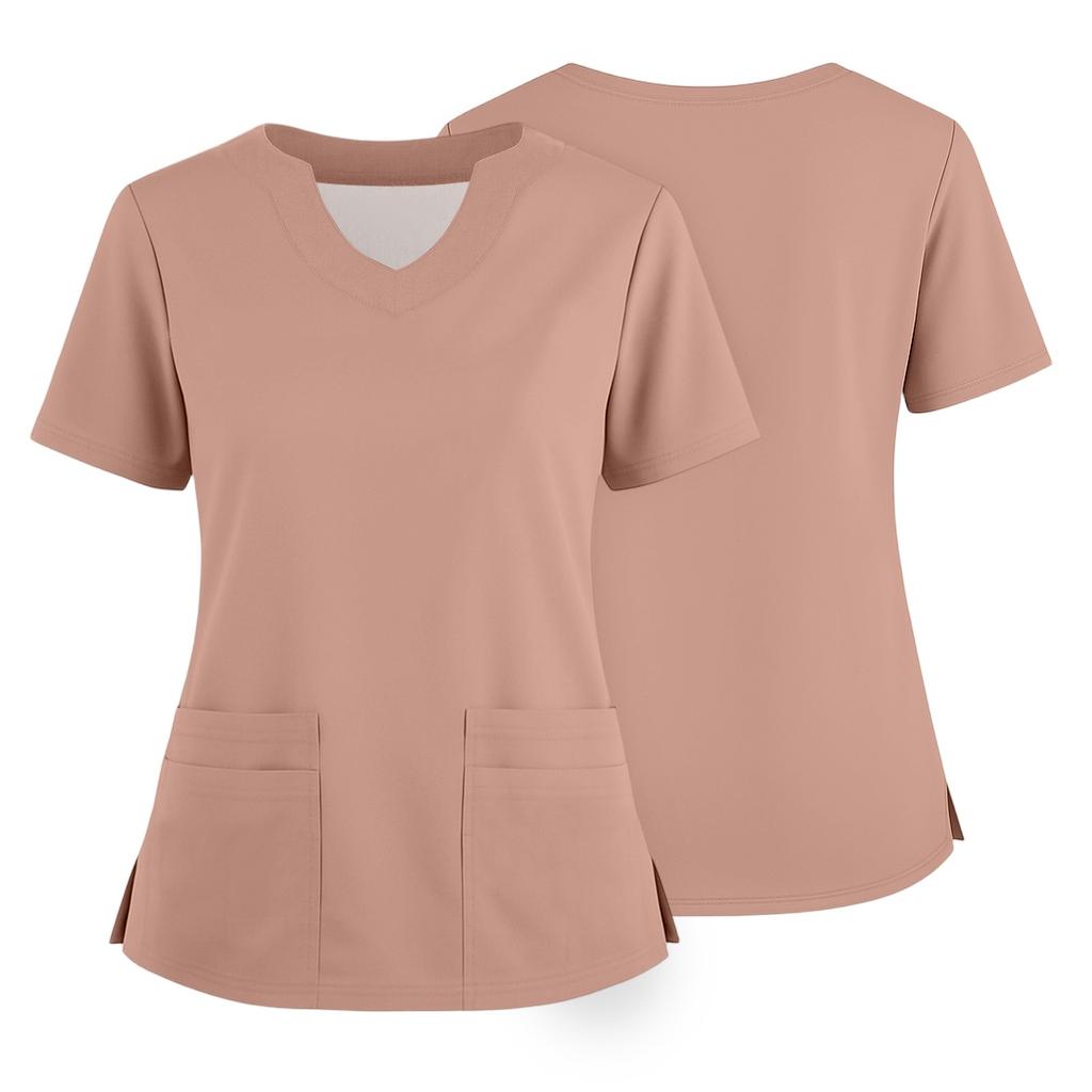 Women's Short Sleeved Solid Color V-neck Buttonable Side Slit Top T-shirt