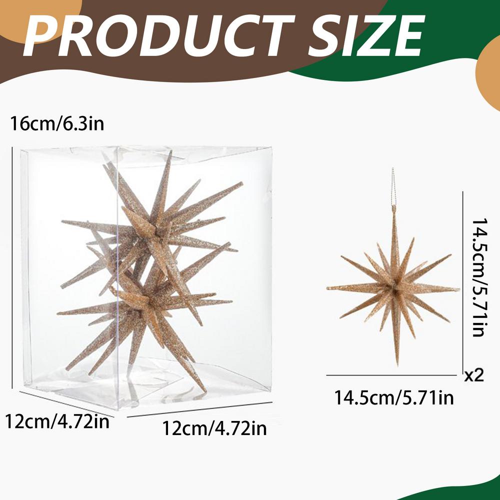 2 Pieces Christmas Tree Star Ornaments Three-dimensional Glitter Star Christmas Tree Ornaments Holiday Decoration