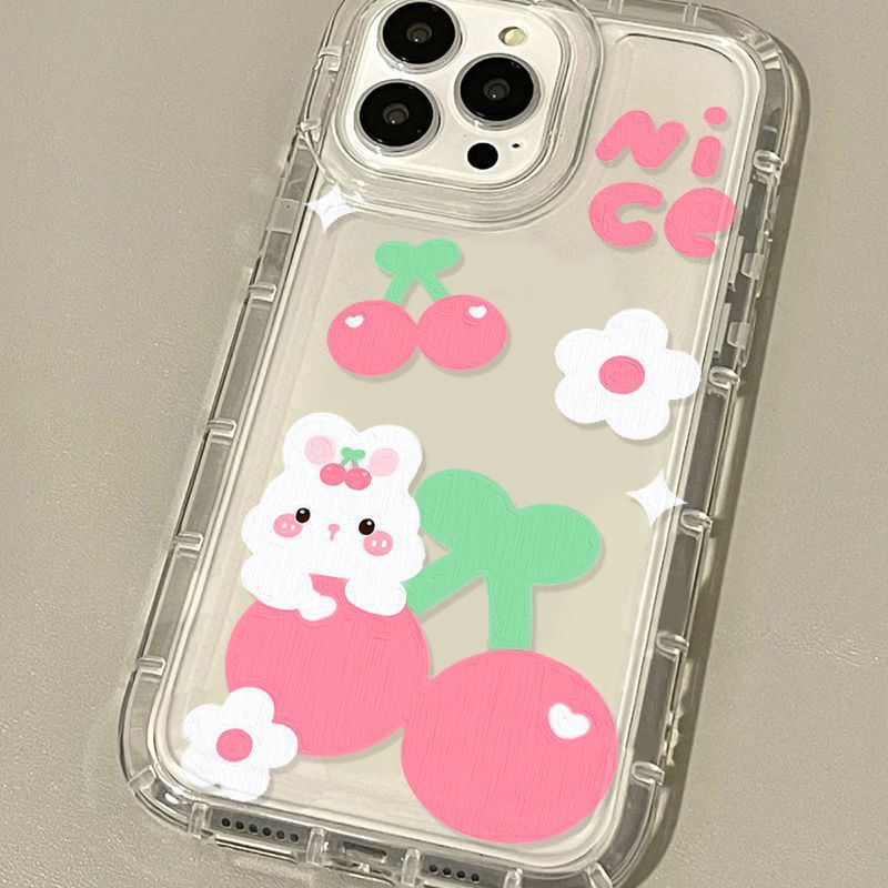 Pink Cherry Rabbit for iPhone17Promax Mobile Phone Case Apple 16 Niche 13/14 Transparent 15