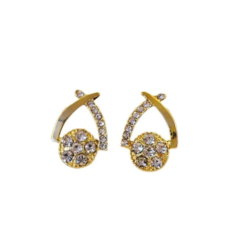 Korean Cross Big CZ Crystal Stud Earring for Women Golden Temperament Design Trend Simple Cute LOVE Wedding  Zircon Girl Gift