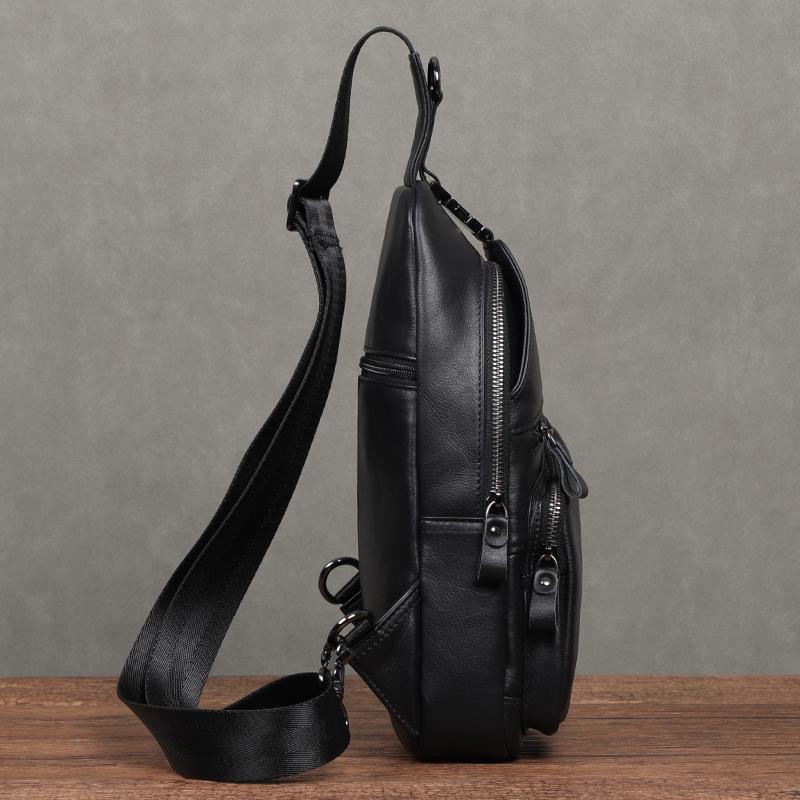 Men's Cowhide Leather Crossbody Chest Bag, Trendy Shoulder Messenger Bag, Compact Backpack with Premium Leather for Urban Style