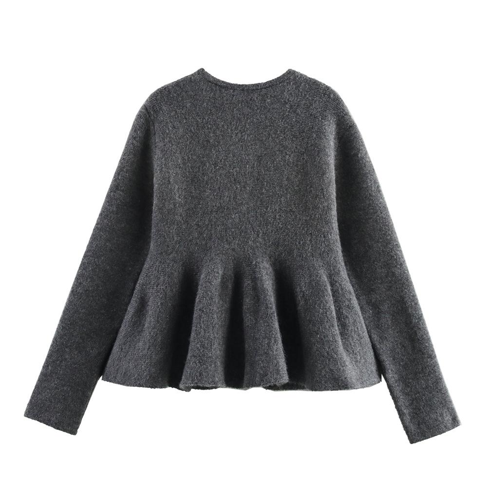 2025 Spring Women's Short Knit Cardigan with Round Neck and Long Sleeves