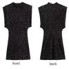 Round Neck Holiday Party Dress Fly Sleeve Silm Evening Dress Shining Sequin Mini Dress  Daily