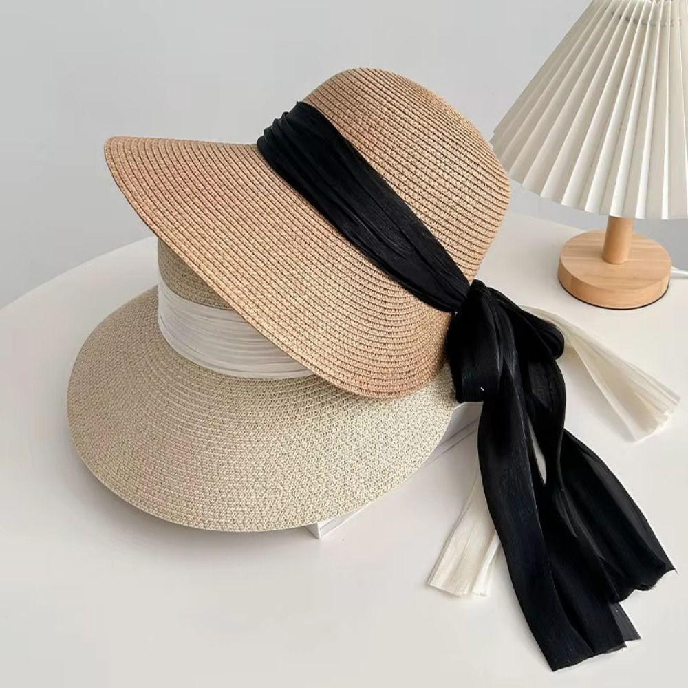 Foldable Straw Weaving Beach Hat UV Protection Woven Straw Hat French Style Straw Sun Hat Summer
