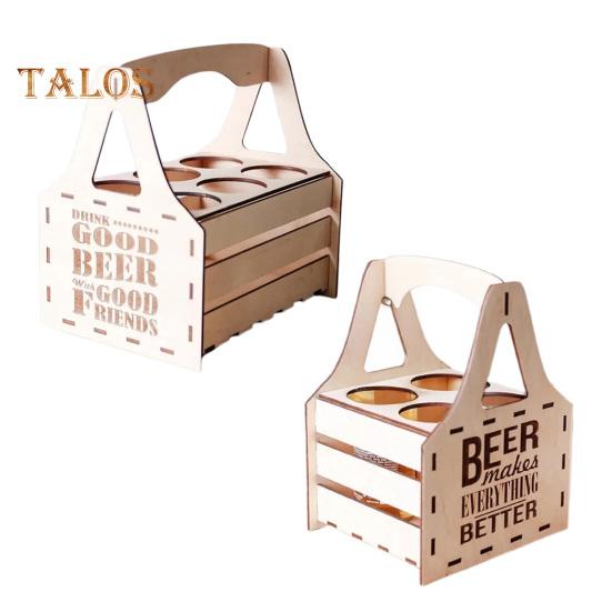 Wooden Beer Caddy Picnic Beer Carrier Box Beer Bottle Holder Vintage Style Tote for 4 or 6 Bottles BYOB Parties BBQs